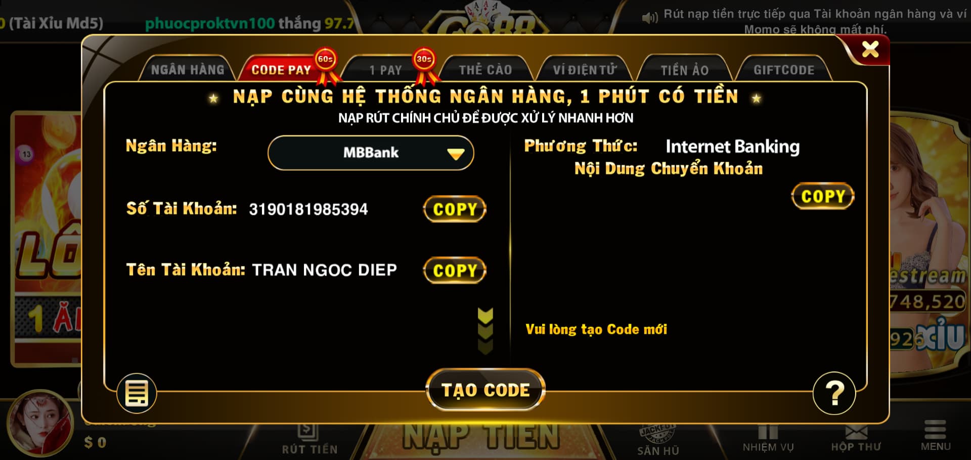 Hướng dẫn chi tiết cách nạp tiền Go88 chuẩn xác nhất